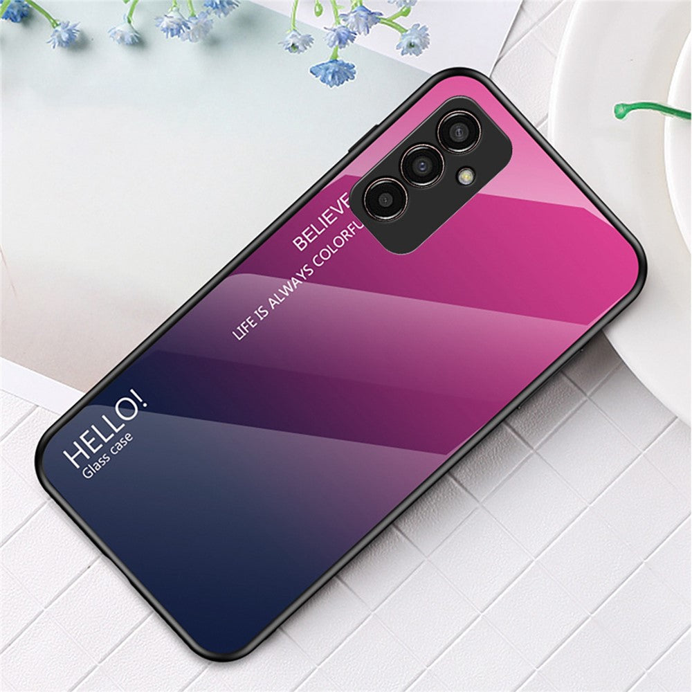 Phone Case for Samsung Galaxy M13 4G, Anti-Drop Gradient Color Shell Tempered Glass + PC + TPU Phone Protector - Rose / Blue