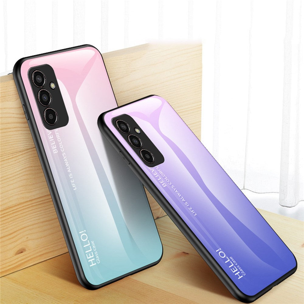 Phone Case for Samsung Galaxy M13 4G, Anti-Drop Gradient Color Shell Tempered Glass + PC + TPU Phone Protector - Rose / Blue