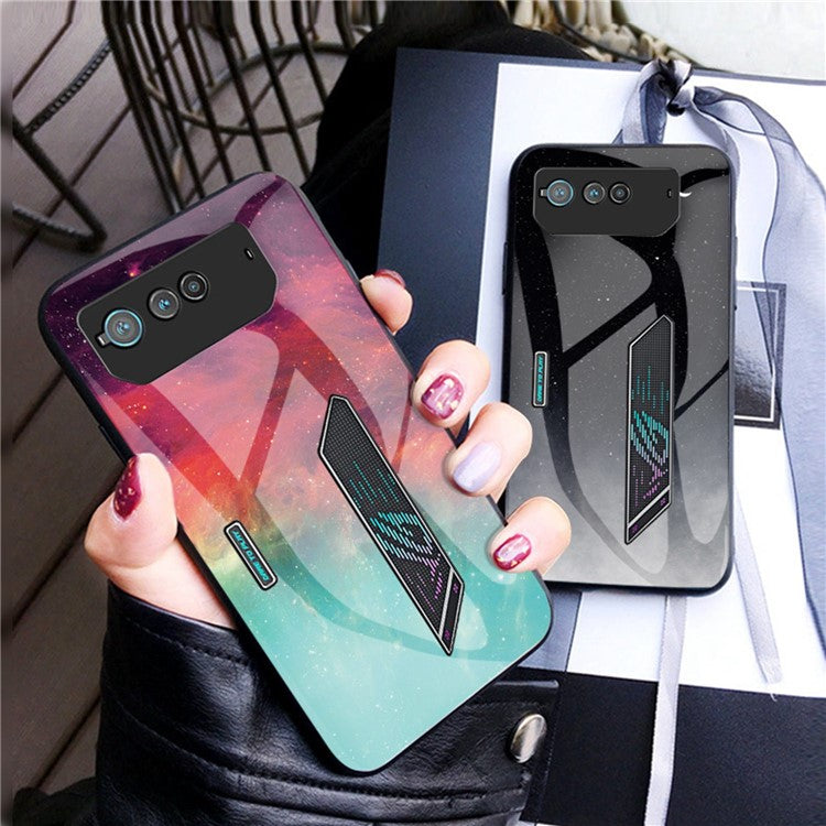 For Asus ROG Phone 6 5G Airbag Anti-fall Starry Sky Pattern Design Back Cover PC TPU Tempered Glass Anti-scratch Case - Color Starry Sky