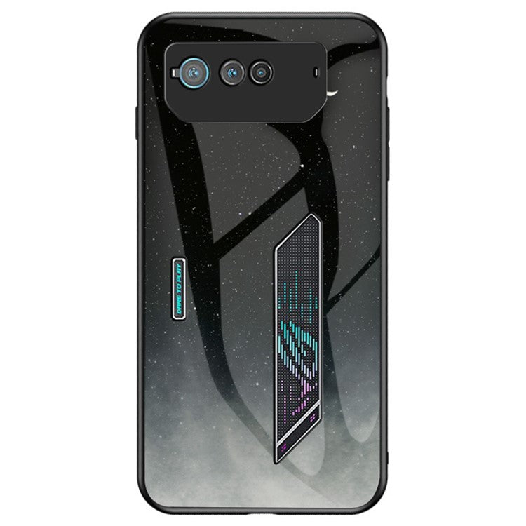 For Asus ROG Phone 6 5G Airbag Anti-fall Starry Sky Pattern Design Back Cover PC TPU Tempered Glass Anti-scratch Case - Starry Crescent Moon
