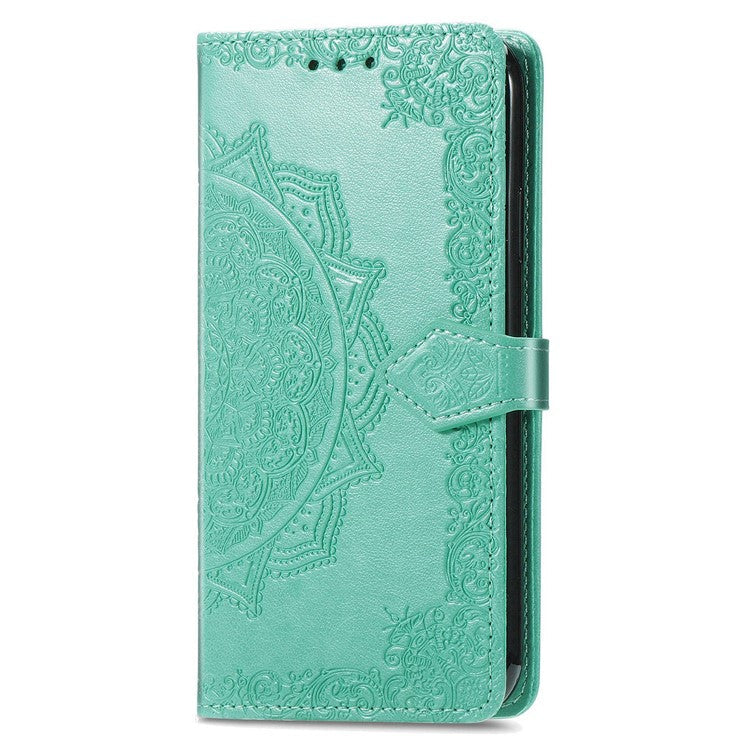 Stand Wallet Leather Case for Google Pixel 7 5G, Embossed Mandala Pattern Full Protection Inner TPU Phone Cover with Strap - Green