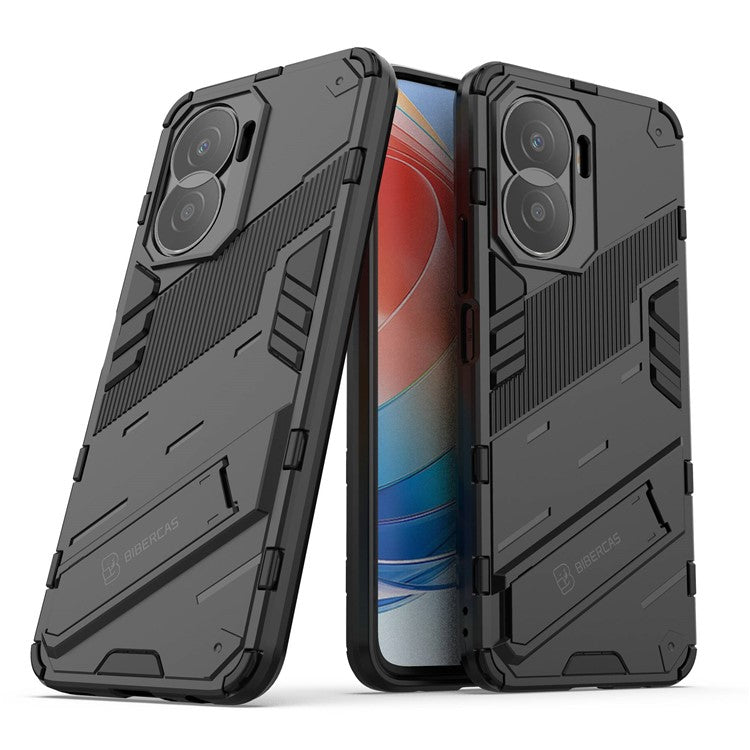 For Honor X40i 5G Shock Absorbing Hybrid TPU + PC Phone Case Kickstand Feature Back Cover - Black
