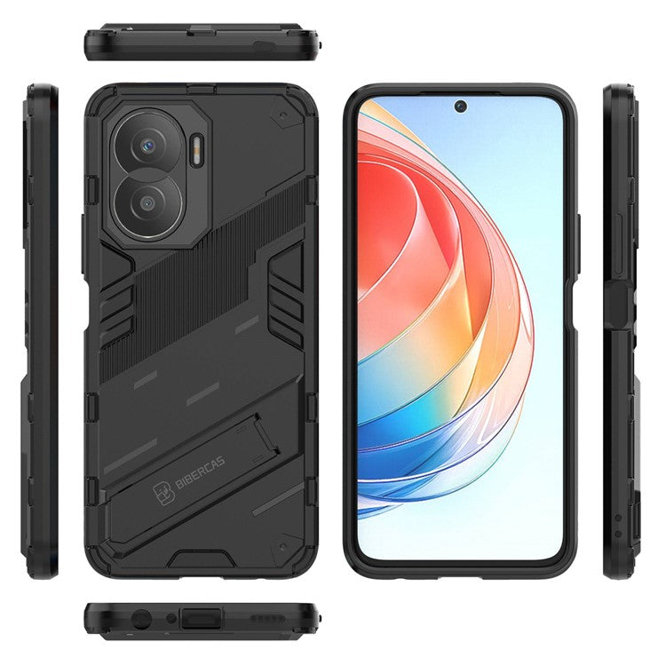 For Honor X40i 5G Shock Absorbing Hybrid TPU + PC Phone Case Kickstand Feature Back Cover - Black