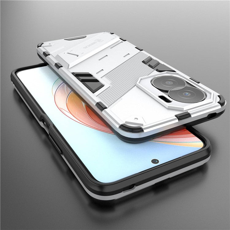 For Honor X40i 5G Shock Absorbing Hybrid TPU + PC Phone Case Kickstand Feature Back Cover - White