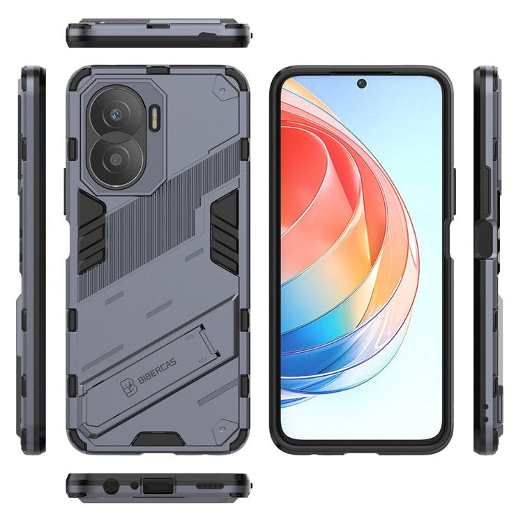 For Honor X40i 5G Shock Absorbing Hybrid TPU + PC Phone Case Kickstand Feature Back Cover - Dark Blue