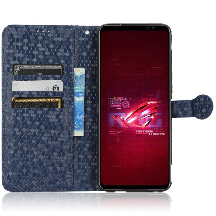 For Asus ROG Phone 6 5G Dot Pattern Imprinted Shockproof Phone Cover PU Leather TPU Case with Stand Wallet - Sapphire