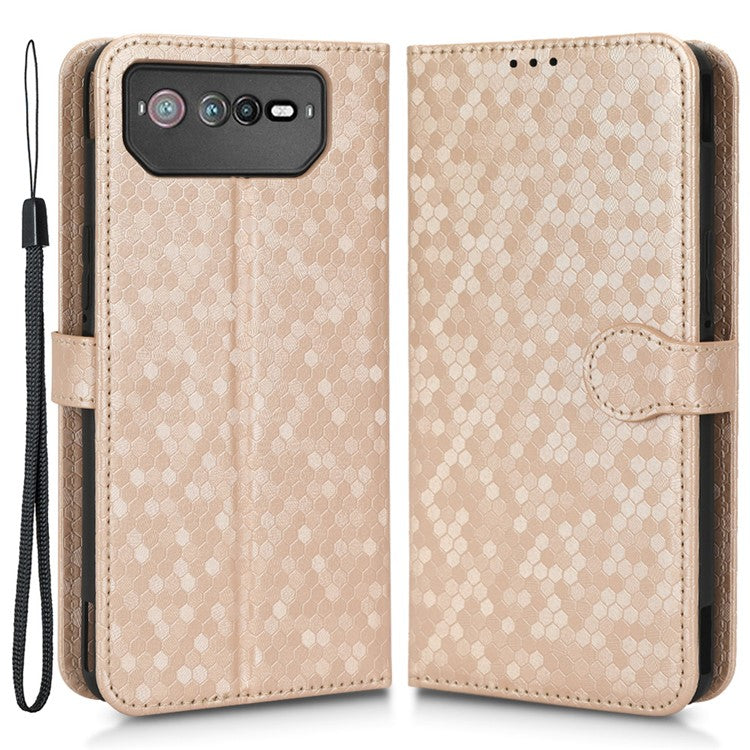 For Asus ROG Phone 6 5G Dot Pattern Imprinted Shockproof Phone Cover PU Leather TPU Case with Stand Wallet - Rose Gold