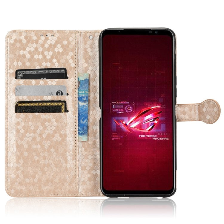For Asus ROG Phone 6 5G Dot Pattern Imprinted Shockproof Phone Cover PU Leather TPU Case with Stand Wallet - Rose Gold