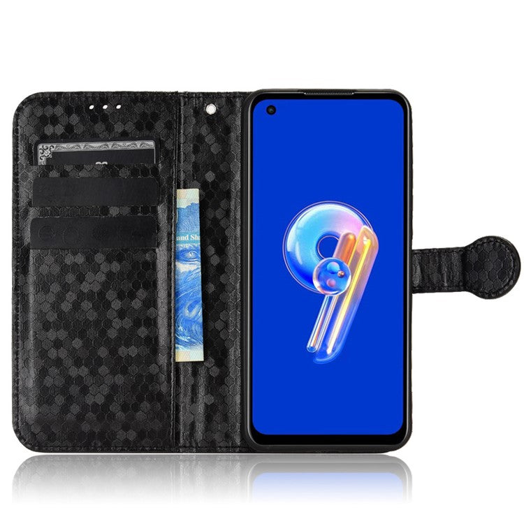 For Asus Zenfone 9 5G Magnetic Clasp Dot Pattern Imprinted PU Leather Stand Case Anti-drop Wallet Phone Cover - Black