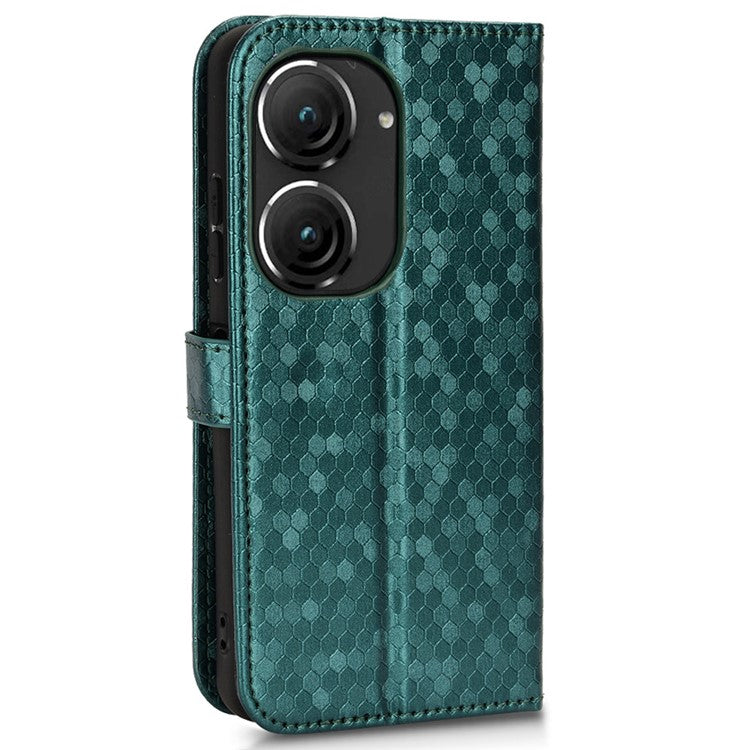 For Asus Zenfone 9 5G Magnetic Clasp Dot Pattern Imprinted PU Leather Stand Case Anti-drop Wallet Phone Cover - Green