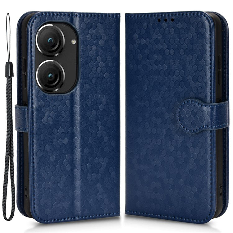 For Asus Zenfone 9 5G Magnetic Clasp Dot Pattern Imprinted PU Leather Stand Case Anti-drop Wallet Phone Cover - Sapphire