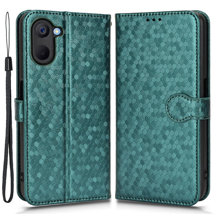 For Realme V20 5G Dot Pattern Imprinted Phone Cover PU Leather TPU Stand Wallet Full Protection Case - Green