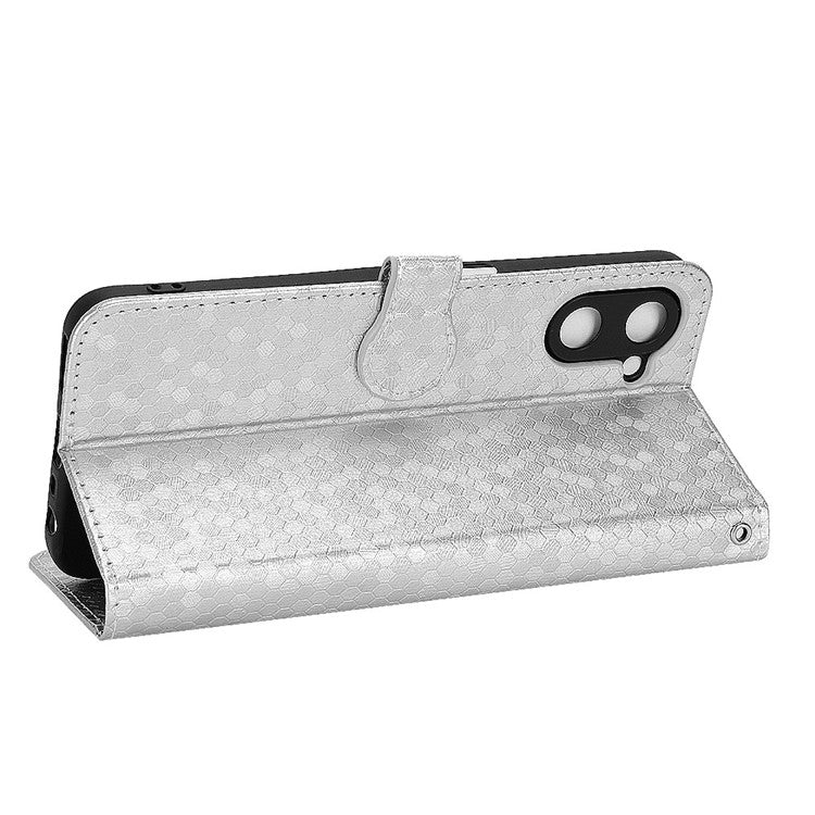 For Realme V20 5G Dot Pattern Imprinted Phone Cover PU Leather TPU Stand Wallet Full Protection Case - Silver