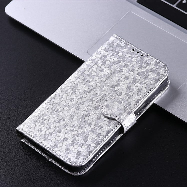 For Realme V20 5G Dot Pattern Imprinted Phone Cover PU Leather TPU Stand Wallet Full Protection Case - Silver