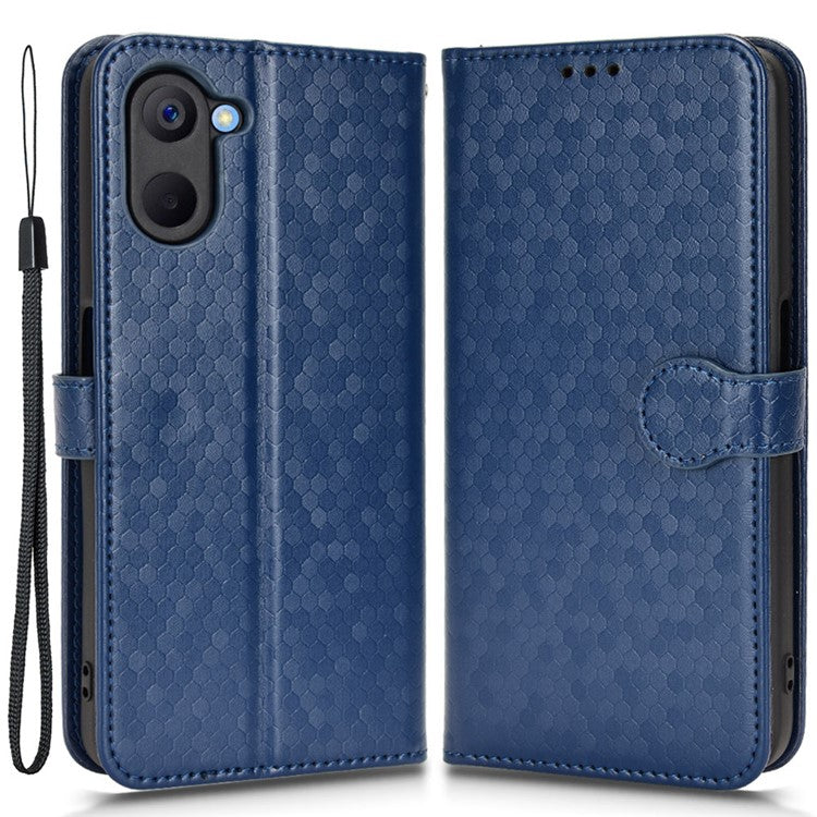 For Realme V20 5G Dot Pattern Imprinted Phone Cover PU Leather TPU Stand Wallet Full Protection Case - Sapphire