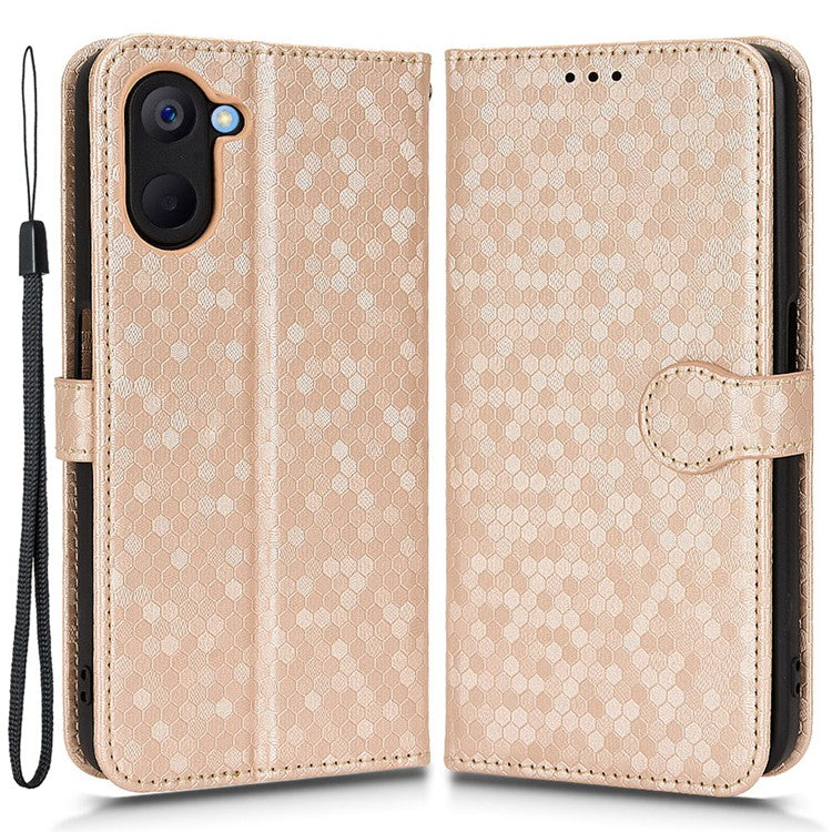 For Realme V20 5G Dot Pattern Imprinted Phone Cover PU Leather TPU Stand Wallet Full Protection Case - Rose Gold