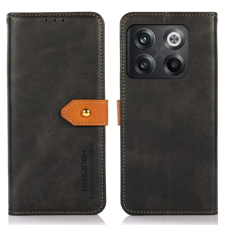 KHAZNEH for OnePlus 10T 5G / Ace Pro 5G Golden Magnetic Buckle Phone Cover, Dual Color Stand Function Wallet PU Leather Case - Black