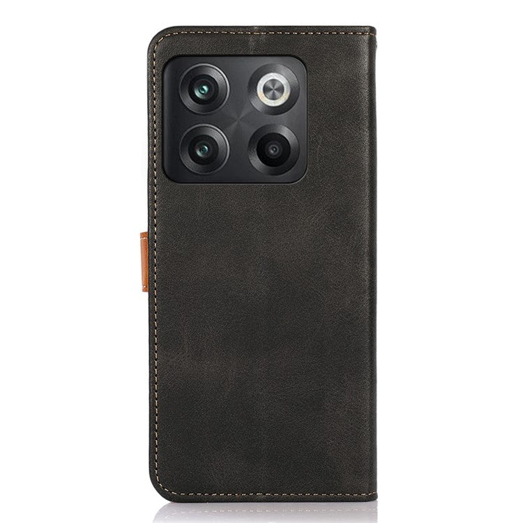 KHAZNEH for OnePlus 10T 5G / Ace Pro 5G Golden Magnetic Buckle Phone Cover, Dual Color Stand Function Wallet PU Leather Case - Black