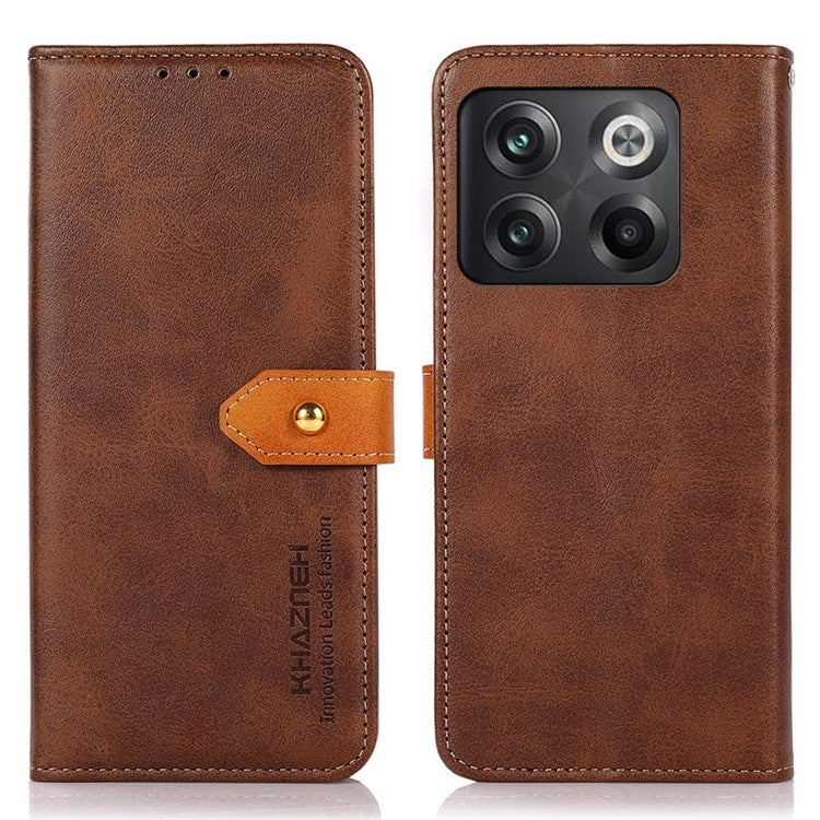 KHAZNEH for OnePlus 10T 5G / Ace Pro 5G Golden Magnetic Buckle Phone Cover, Dual Color Stand Function Wallet PU Leather Case - Brown
