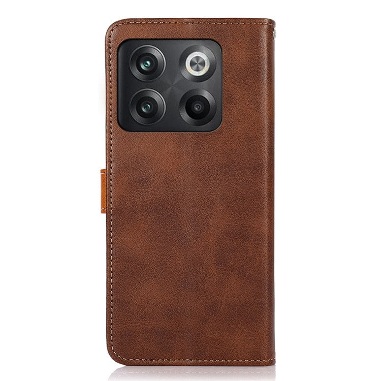 KHAZNEH for OnePlus 10T 5G / Ace Pro 5G Golden Magnetic Buckle Phone Cover, Dual Color Stand Function Wallet PU Leather Case - Brown