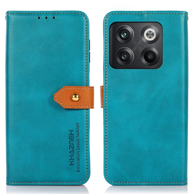 KHAZNEH for OnePlus 10T 5G / Ace Pro 5G Golden Magnetic Buckle Phone Cover, Dual Color Stand Function Wallet PU Leather Case - Blue