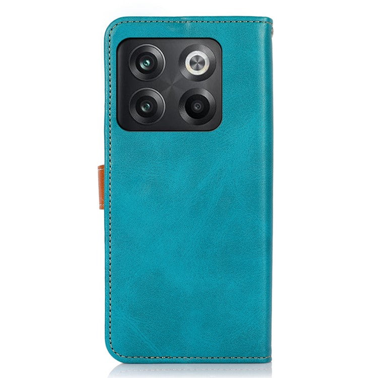 KHAZNEH for OnePlus 10T 5G / Ace Pro 5G Golden Magnetic Buckle Phone Cover, Dual Color Stand Function Wallet PU Leather Case - Blue