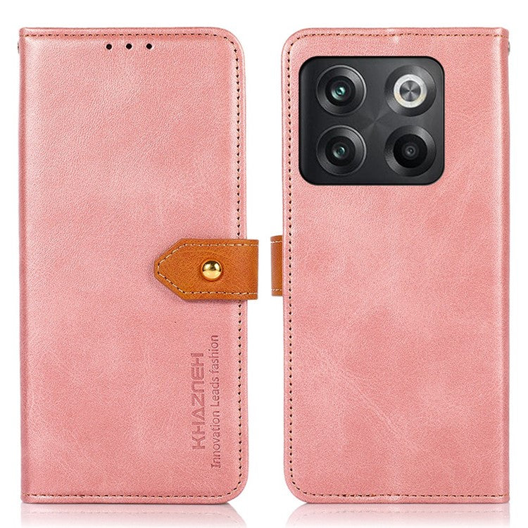 KHAZNEH for OnePlus 10T 5G / Ace Pro 5G Golden Magnetic Buckle Phone Cover, Dual Color Stand Function Wallet PU Leather Case - Rose Gold