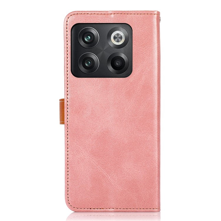 KHAZNEH for OnePlus 10T 5G / Ace Pro 5G Golden Magnetic Buckle Phone Cover, Dual Color Stand Function Wallet PU Leather Case - Rose Gold