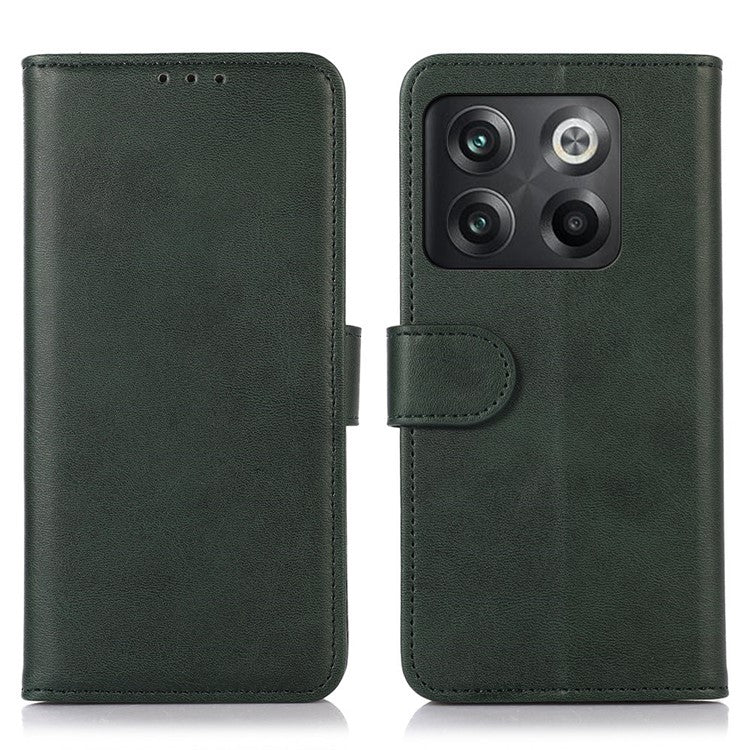 For OnePlus 10T 5G / Ace Pro 5G Anti-collision Magnetic Clasp Cowhide Textured Phone Wallet Case PU Leather Flip Cover Viewing Stand - Green