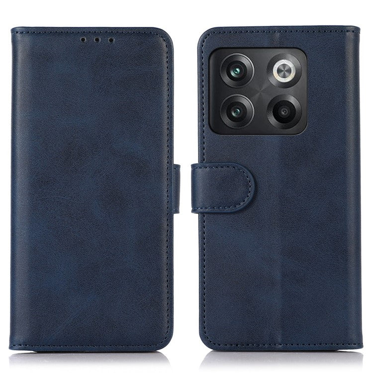 For OnePlus 10T 5G / Ace Pro 5G Anti-collision Magnetic Clasp Cowhide Textured Phone Wallet Case PU Leather Flip Cover Viewing Stand - Blue