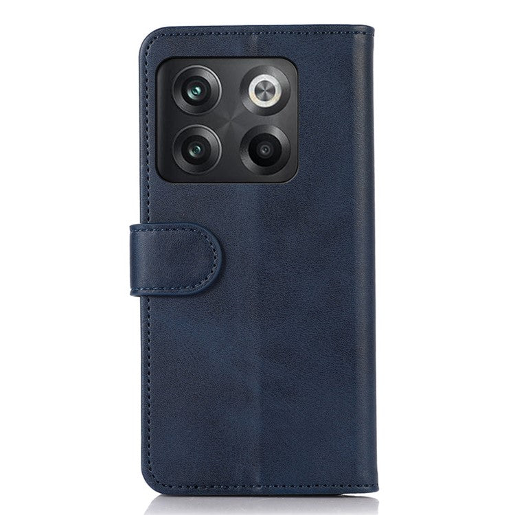 For OnePlus 10T 5G / Ace Pro 5G Anti-collision Magnetic Clasp Cowhide Textured Phone Wallet Case PU Leather Flip Cover Viewing Stand - Blue