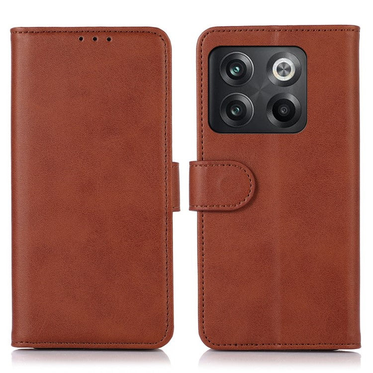 For OnePlus 10T 5G / Ace Pro 5G Anti-collision Magnetic Clasp Cowhide Textured Phone Wallet Case PU Leather Flip Cover Viewing Stand - Brown