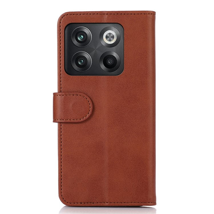 For OnePlus 10T 5G / Ace Pro 5G Anti-collision Magnetic Clasp Cowhide Textured Phone Wallet Case PU Leather Flip Cover Viewing Stand - Brown