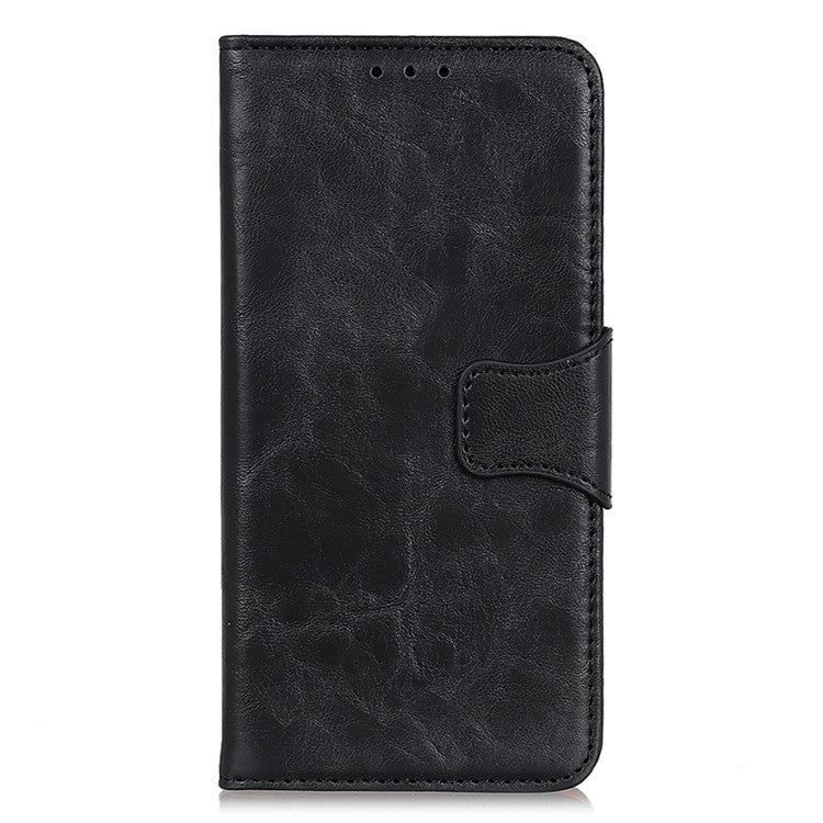 For OnePlus 10T 5G / Ace Pro 5G Split Leather Mobile Phone Cover Supporting Stand Smartphone Case Crazy Horse Texture Wallet Cellphone Shell - Black