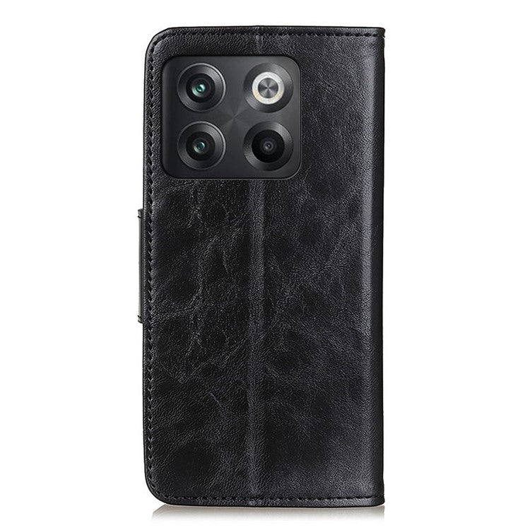 For OnePlus 10T 5G / Ace Pro 5G Split Leather Mobile Phone Cover Supporting Stand Smartphone Case Crazy Horse Texture Wallet Cellphone Shell - Black