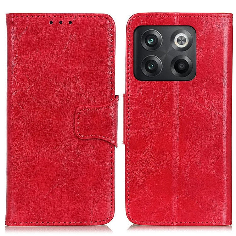For OnePlus 10T 5G / Ace Pro 5G Split Leather Mobile Phone Cover Supporting Stand Smartphone Case Crazy Horse Texture Wallet Cellphone Shell - Red