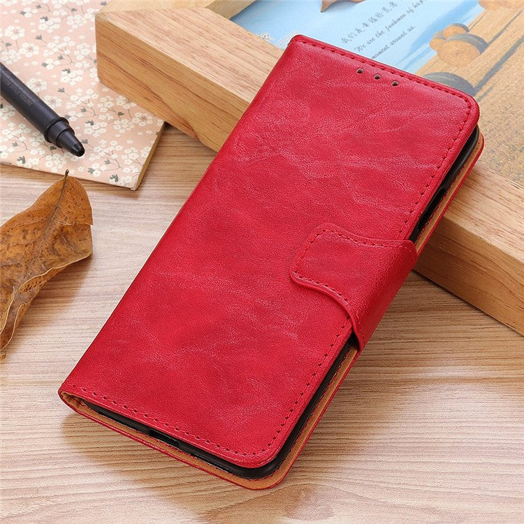 For OnePlus 10T 5G / Ace Pro 5G Split Leather Mobile Phone Cover Supporting Stand Smartphone Case Crazy Horse Texture Wallet Cellphone Shell - Red