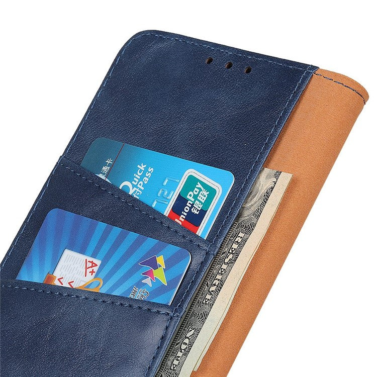 For OnePlus 10T 5G / Ace Pro 5G Split Leather Mobile Phone Cover Supporting Stand Smartphone Case Crazy Horse Texture Wallet Cellphone Shell - Blue