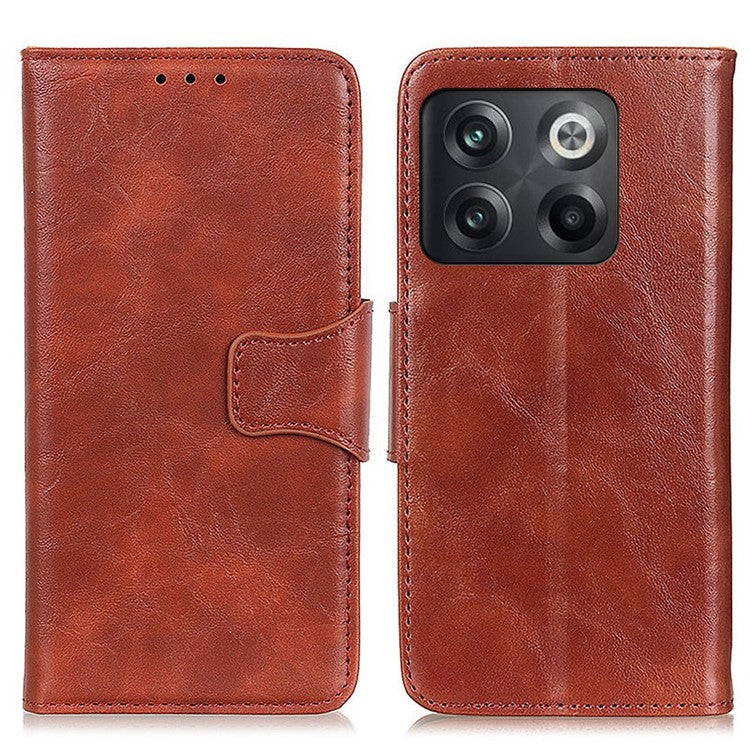 For OnePlus 10T 5G / Ace Pro 5G Split Leather Mobile Phone Cover Supporting Stand Smartphone Case Crazy Horse Texture Wallet Cellphone Shell - Brown