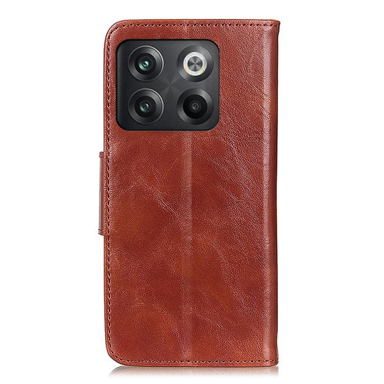 For OnePlus 10T 5G / Ace Pro 5G Split Leather Mobile Phone Cover Supporting Stand Smartphone Case Crazy Horse Texture Wallet Cellphone Shell - Brown