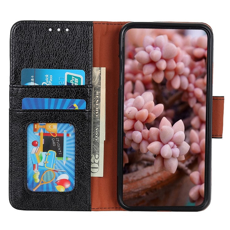 For OnePlus 10T 5G / Ace Pro 5G Anti-scratch Split Leather Flip Case Nappa Texture Magnetic Closure Phone Wallet Cover with Stand - Black