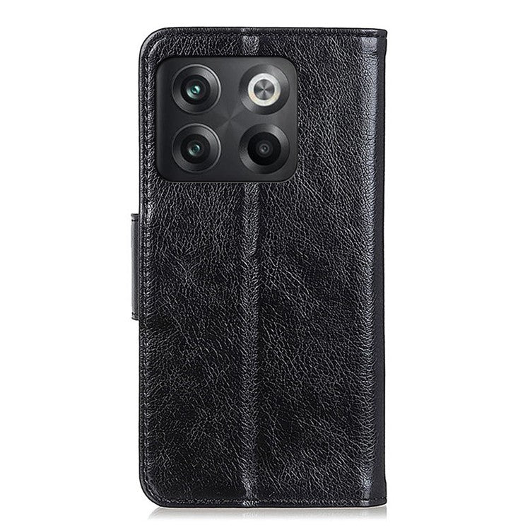 For OnePlus 10T 5G / Ace Pro 5G Anti-scratch Split Leather Flip Case Nappa Texture Magnetic Closure Phone Wallet Cover with Stand - Black