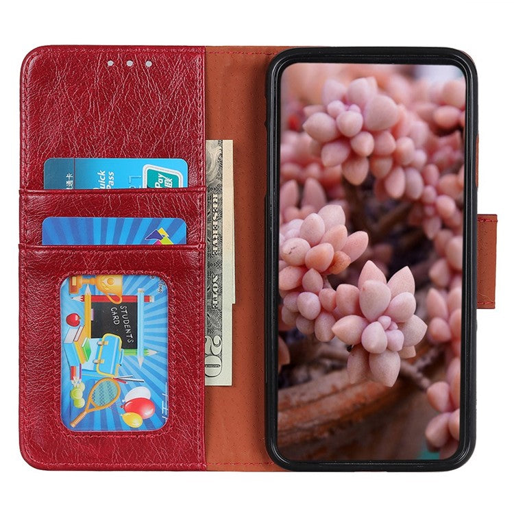 For OnePlus 10T 5G / Ace Pro 5G Anti-scratch Split Leather Flip Case Nappa Texture Magnetic Closure Phone Wallet Cover with Stand - Red