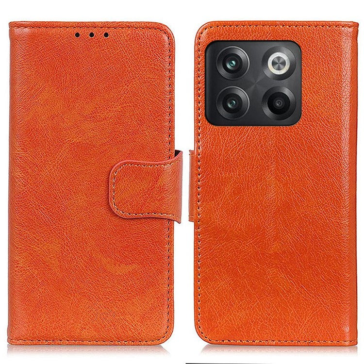 For OnePlus 10T 5G / Ace Pro 5G Anti-scratch Split Leather Flip Case Nappa Texture Magnetic Closure Phone Wallet Cover with Stand - Orange