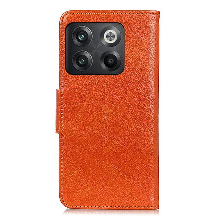 For OnePlus 10T 5G / Ace Pro 5G Anti-scratch Split Leather Flip Case Nappa Texture Magnetic Closure Phone Wallet Cover with Stand - Orange