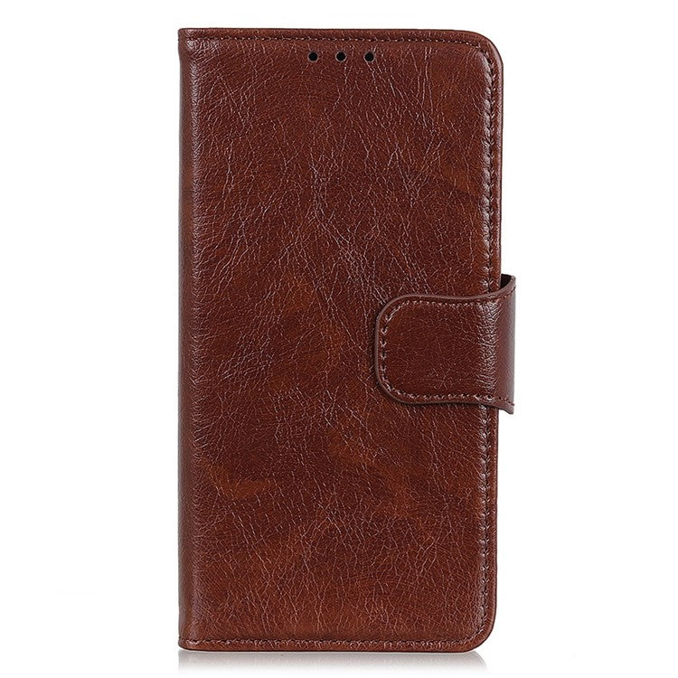 For OnePlus 10T 5G / Ace Pro 5G Anti-scratch Split Leather Flip Case Nappa Texture Magnetic Closure Phone Wallet Cover with Stand - Brown