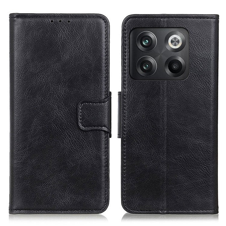 For OnePlus 10T 5G / Ace Pro 5G Anti-scratch Crazy Horse Texture Split Leather Case Wallet Stand Function Magnetic Mobile Phone Shell - Black