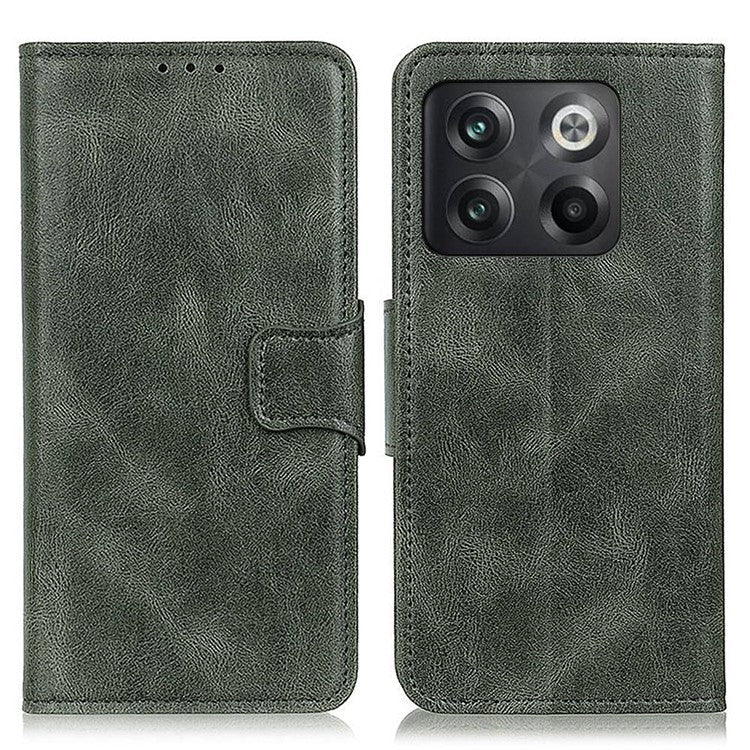 For OnePlus 10T 5G / Ace Pro 5G Anti-scratch Crazy Horse Texture Split Leather Case Wallet Stand Function Magnetic Mobile Phone Shell - Blackish Green