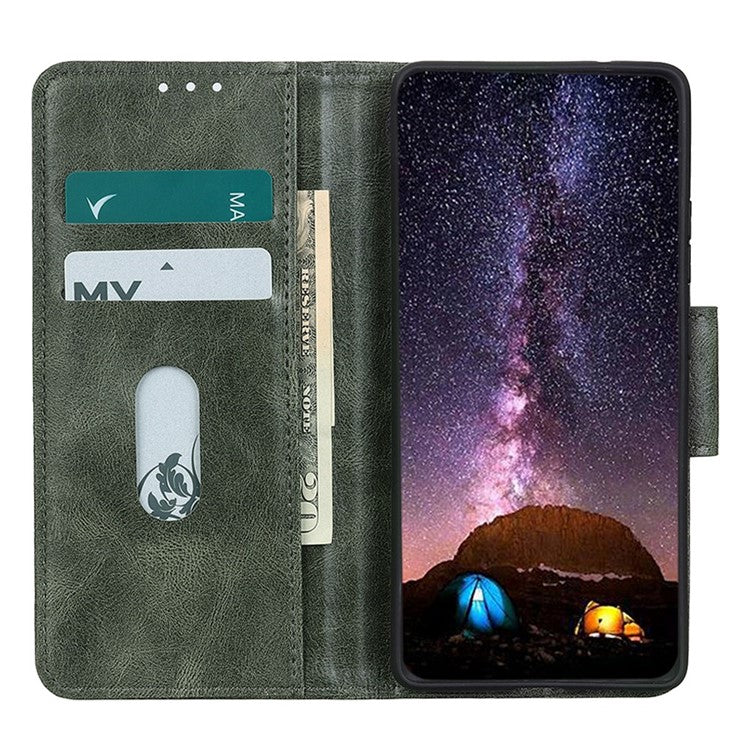 For OnePlus 10T 5G / Ace Pro 5G Anti-scratch Crazy Horse Texture Split Leather Case Wallet Stand Function Magnetic Mobile Phone Shell - Blackish Green