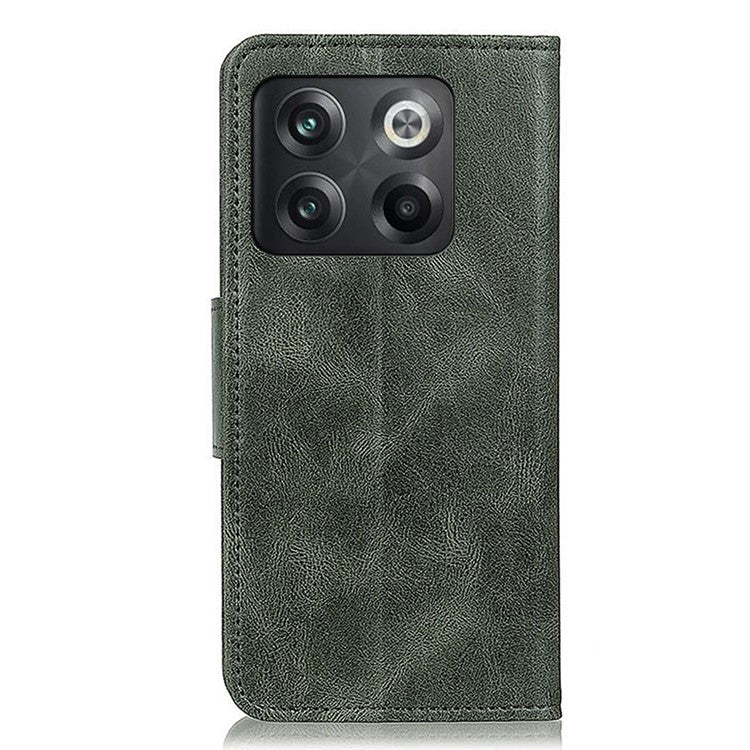 For OnePlus 10T 5G / Ace Pro 5G Anti-scratch Crazy Horse Texture Split Leather Case Wallet Stand Function Magnetic Mobile Phone Shell - Blackish Green